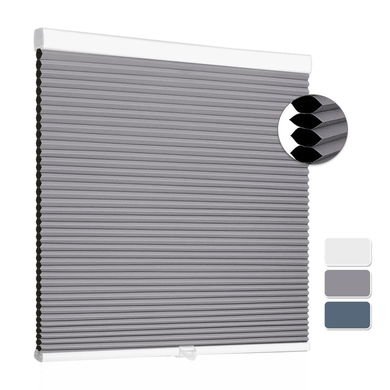 SUNFREE Cellular Shades Cordless Blackout Blinds Honeycomb Window Shades for Bedroom, Blinds for Window and Door, Home and Office, White-Grey, 29" W x 64" H SUNFREE - Image 1